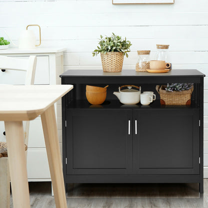 Kitchen Sideboard Buffet Cabinet with Adjustable Shelf and Double Doors for Dining Storage - Black