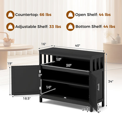 Kitchen Sideboard Buffet Cabinet with Adjustable Shelf and Double Doors for Dining Storage - Black