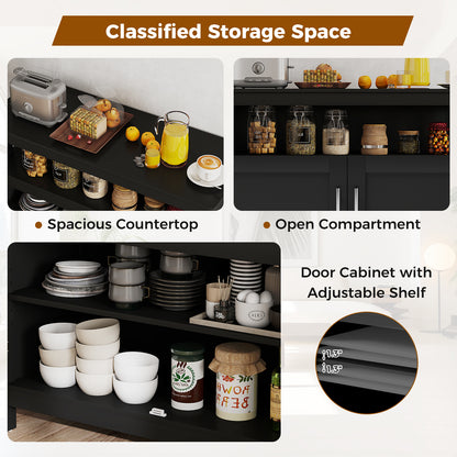 Kitchen Sideboard Buffet Cabinet with Adjustable Shelf and Double Doors for Dining Storage - Black