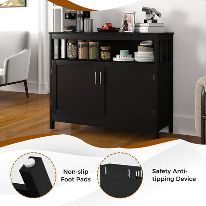 Kitchen Sideboard Buffet Cabinet with Adjustable Shelf and Double Doors for Dining Storage - Black