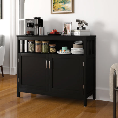 Kitchen Sideboard Buffet Cabinet with Adjustable Shelf and Double Doors for Dining Storage - Black