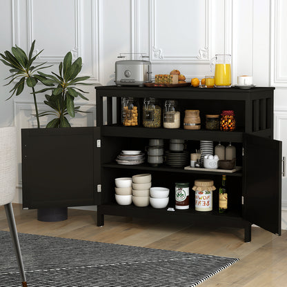 Kitchen Sideboard Buffet Cabinet with Adjustable Shelf and Double Doors for Dining Storage - Black