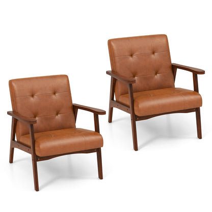 Mid Century Modern Lounge Chair with Solid Wood Frame and Tufted Seat Light Brown