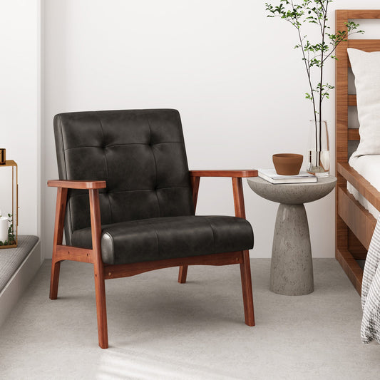 Mid Century Modern Lounge Chair with Solid Wood Frame and Tufted Seat Black