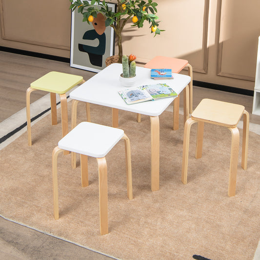Set of 4 Stackable Colorful Square Wooden Stools with Anti-slip Pads - Multicolor