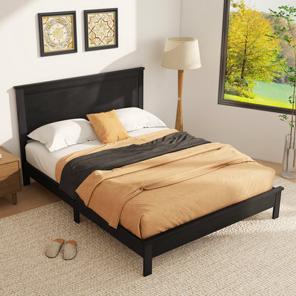 Premium Queen Size Platform Bed Frame with High Headboard and Solid Rubber Wood Legs – Black