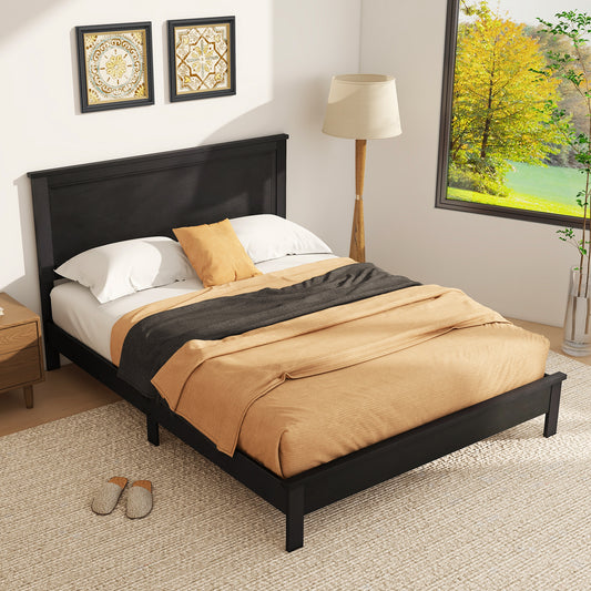 Premium Queen Size Platform Bed Frame with High Headboard and Solid Rubber Wood Legs – Black