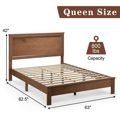 Premium Queen Size Platform Bed Frame with High Headboard and Solid Rubber Wood Legs – Walnut