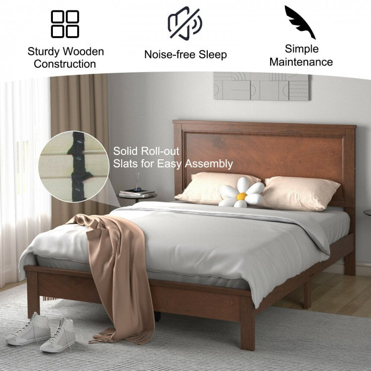 Premium Queen Size Platform Bed Frame with High Headboard and Solid Rubber Wood Legs – Walnut