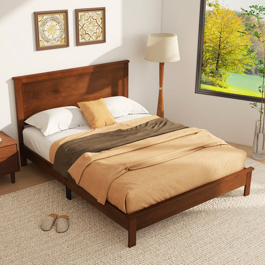 Premium Queen Size Platform Bed Frame with High Headboard and Solid Rubber Wood Legs – Walnut