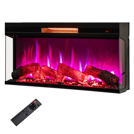 36 Inch 3-Sided Electric Fireplace 1500W with 7 Color Flame Effect