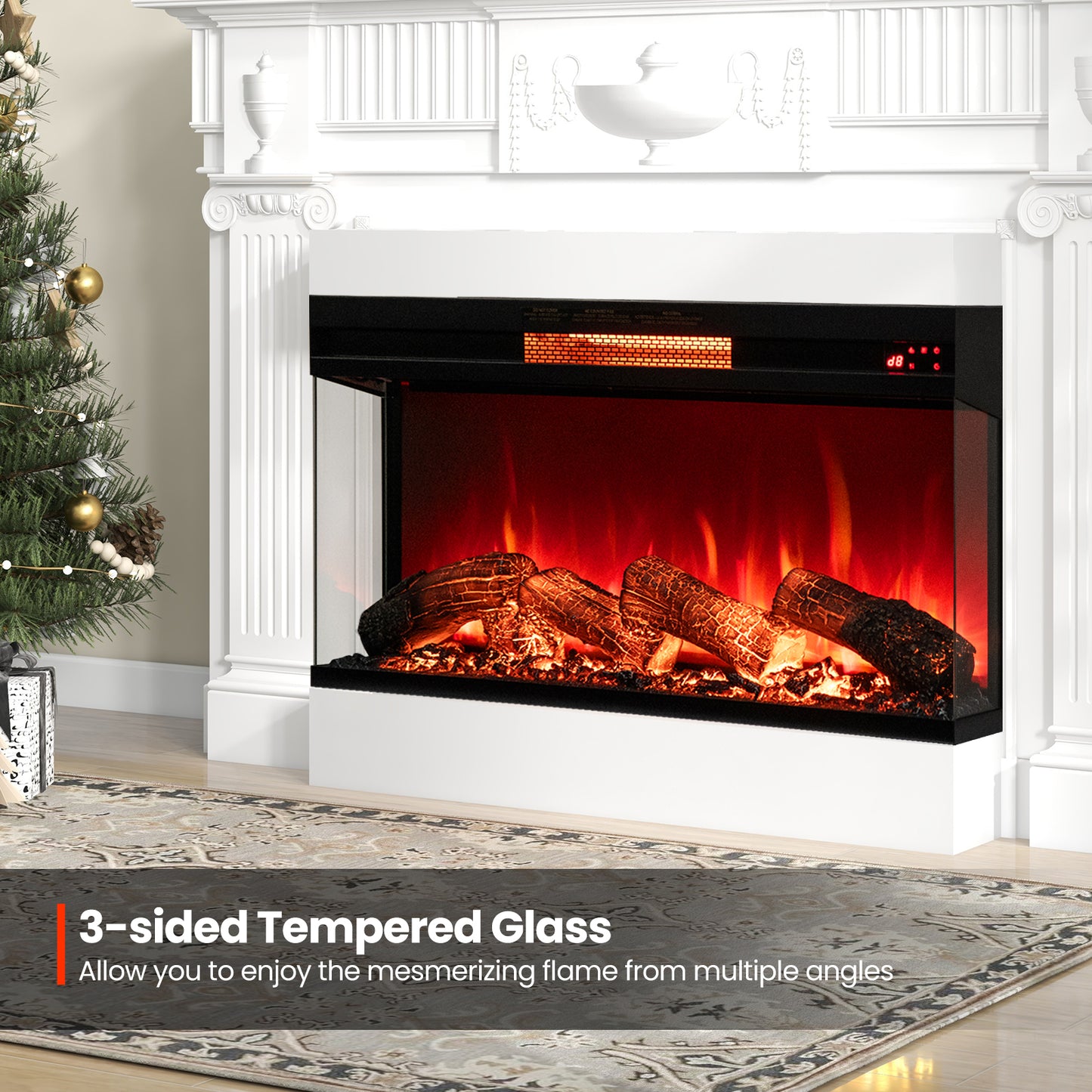 36 Inch 3-Sided Electric Fireplace 1500W with 7 Color Flame Effect