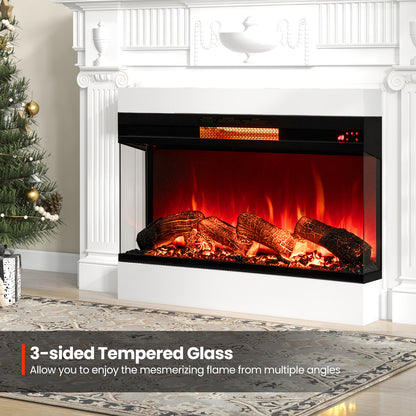 36 Inch 3-Sided Electric Fireplace 1500W with 7 Color Flame Effect