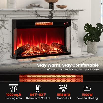 36 Inch 3-Sided Electric Fireplace 1500W with 7 Color Flame Effect