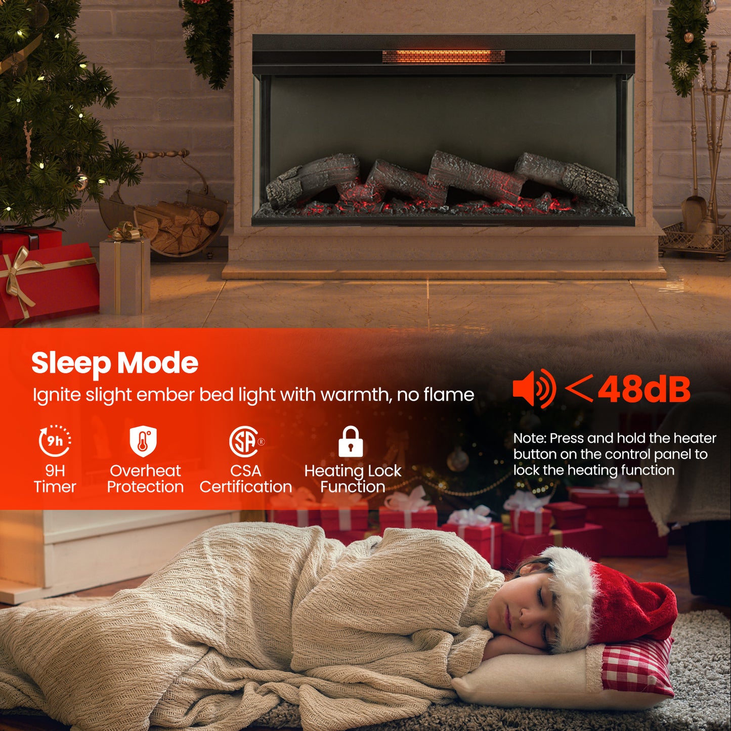 36 Inch 3-Sided Electric Fireplace 1500W with 7 Color Flame Effect