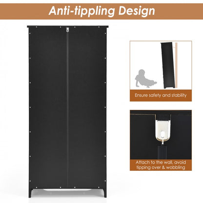 Antique 2 Door Accent Floor Cabinet with Adjustable Shelves and Spacious Storage - Black
