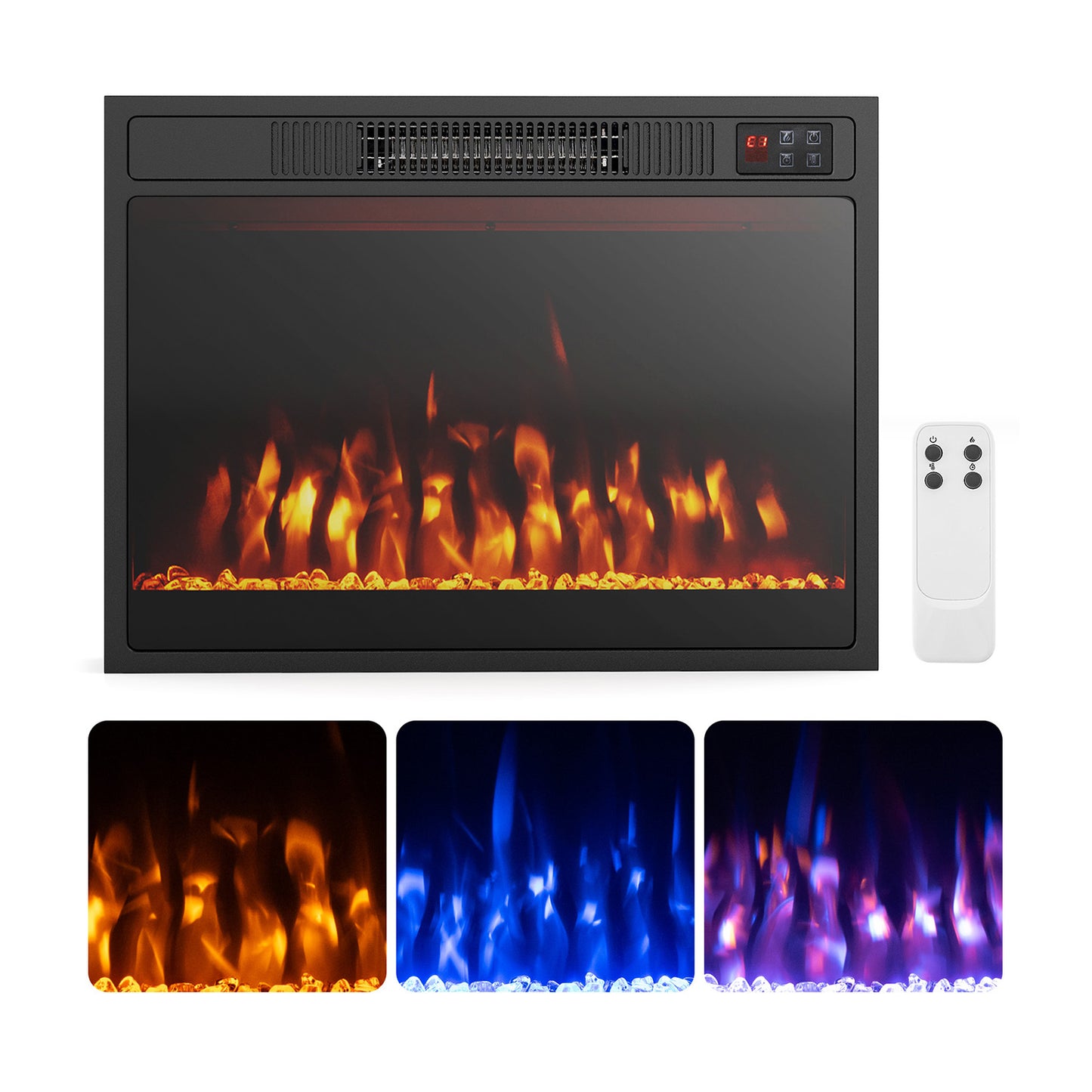 23 Inch Electric Fireplace Heater with Adjustable Flame Color and Brightness – 750W/1500W