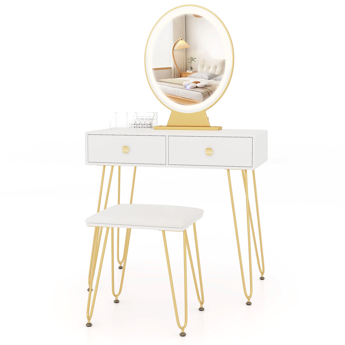 Industrial Vanity Makeup Table with LED Light & 3 Adjustable Color Modes – White