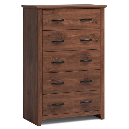 Tall 5-Drawer Dresser with Wood Top, Farmhouse Storage Cabinet for Bedroom or Living Room – Walnut