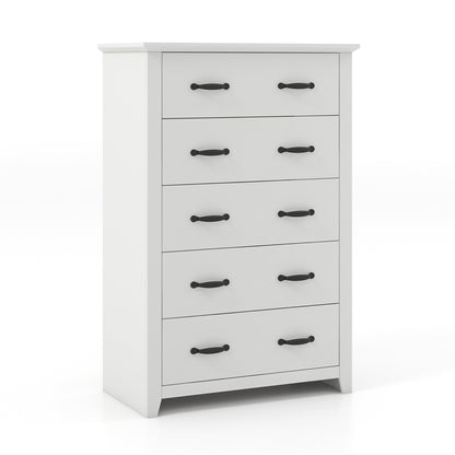 Tall 5-Drawer Dresser with Wood Top, Farmhouse Storage Cabinet for Bedroom or Living Room – White