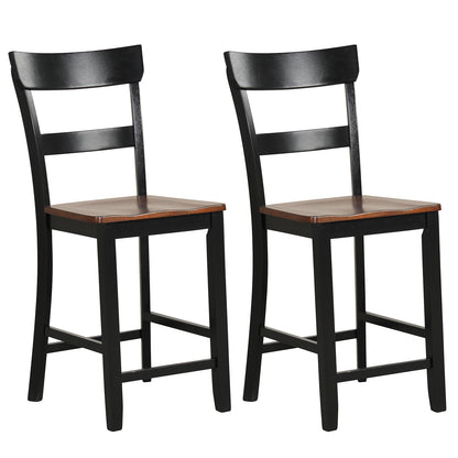 Farmhouse Dining Bar Stool Set of 2 with Solid Rubber Wood Frame - Black