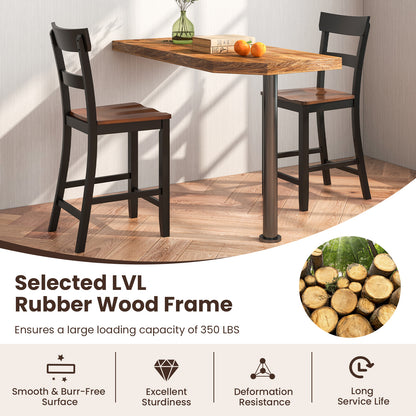 Farmhouse Dining Bar Stool Set of 2 with Solid Rubber Wood Frame - Black