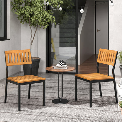 Outdoor Dining Chairs with Acacia Wood Seat and Sturdy Metal Frame for Patio or Garden, Set of 2