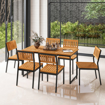 Outdoor Dining Chairs with Acacia Wood Seat and Sturdy Metal Frame for Patio or Garden, Set of 2