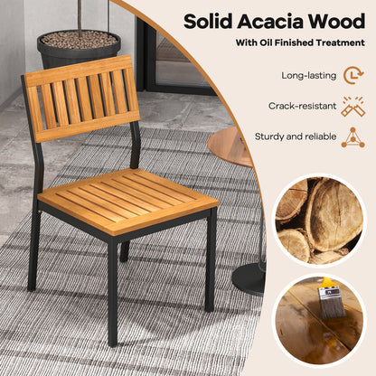 Outdoor Dining Chairs with Acacia Wood Seat and Sturdy Metal Frame for Patio or Garden, Set of 2