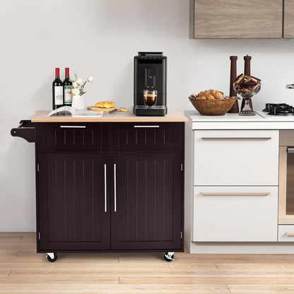 Premium Rolling Kitchen Storage Cart with Tower Holder Drawer and Towel Rack - Brown