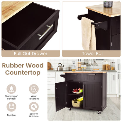 Premium Rolling Kitchen Storage Cart with Tower Holder Drawer and Towel Rack - Brown