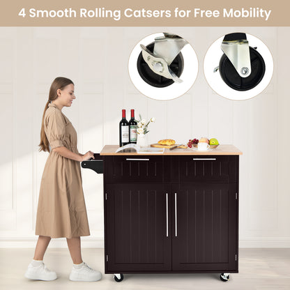 Premium Rolling Kitchen Storage Cart with Tower Holder Drawer and Towel Rack - Brown