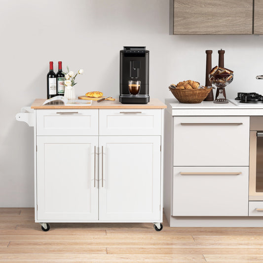 Premium Rolling Kitchen Storage Cart with Tower Holder Drawer and Towel Rack - White