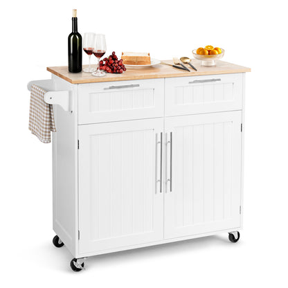 Premium Rolling Kitchen Storage Cart with Tower Holder Drawer and Towel Rack - White