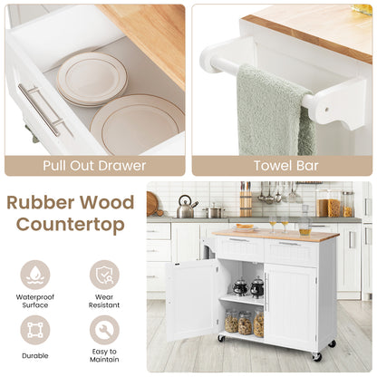 Premium Rolling Kitchen Storage Cart with Tower Holder Drawer and Towel Rack - White