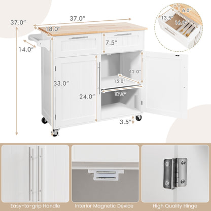 Premium Rolling Kitchen Storage Cart with Tower Holder Drawer and Towel Rack - White