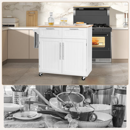 Premium Rolling Kitchen Storage Cart with Tower Holder Drawer and Towel Rack - White