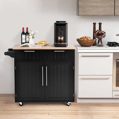 Premium Rolling Kitchen Storage Cart with Tower Holder Drawer and Towel Rack - Black