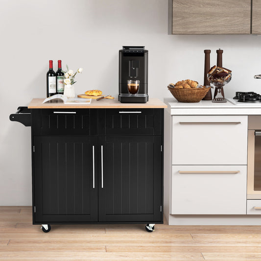 Premium Rolling Kitchen Storage Cart with Tower Holder Drawer and Towel Rack - Black