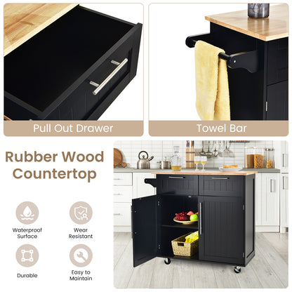 Premium Rolling Kitchen Storage Cart with Tower Holder Drawer and Towel Rack - Black