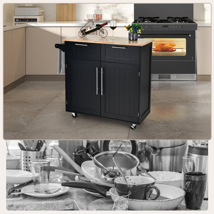 Premium Rolling Kitchen Storage Cart with Tower Holder Drawer and Towel Rack - Black