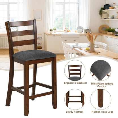 Set of 2 Stylish Counter Height Chairs with Soft Fabric Upholstery and Solid Rubberwood Frames