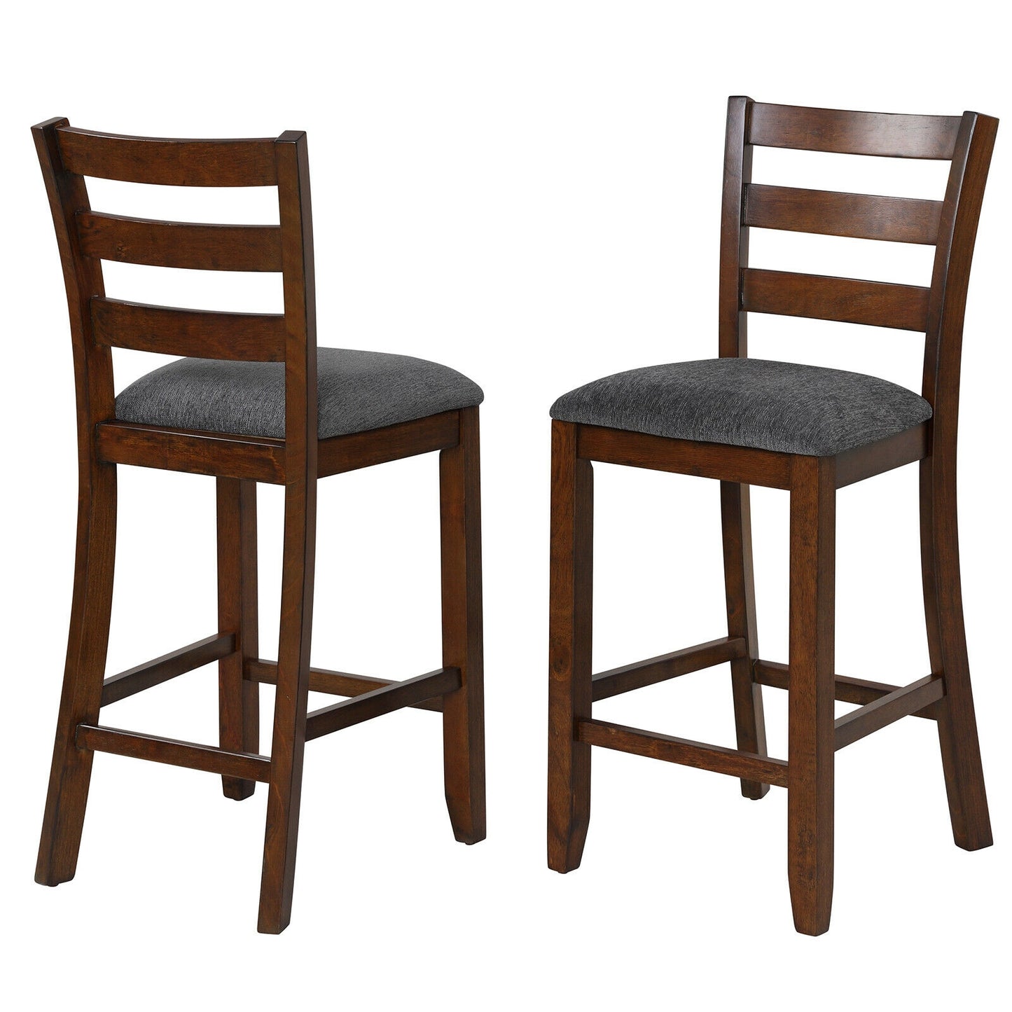 Set of 2 Stylish Counter Height Chairs with Soft Fabric Upholstery and Solid Rubberwood Frames