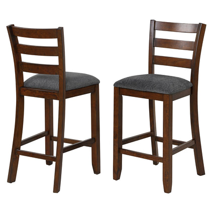 Set of 2 Stylish Counter Height Chairs with Soft Fabric Upholstery and Solid Rubberwood Frames
