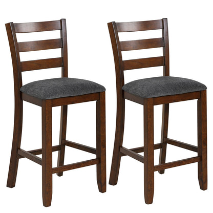 Set of 2 Stylish Counter Height Chairs with Soft Fabric Upholstery and Solid Rubberwood Frames
