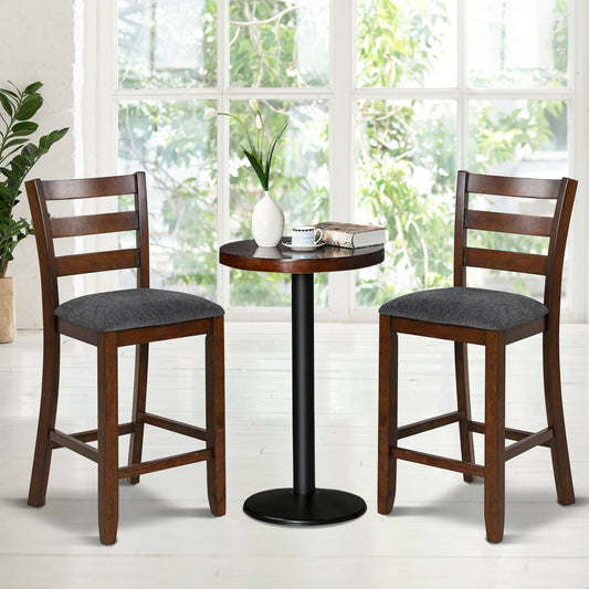 Set of 2 Stylish Counter Height Chairs with Soft Fabric Upholstery and Solid Rubberwood Frames