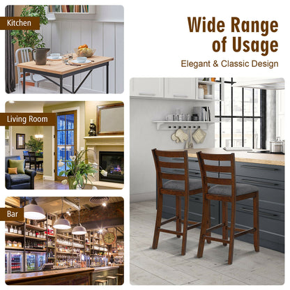 Set of 2 Stylish Counter Height Chairs with Soft Fabric Upholstery and Solid Rubberwood Frames