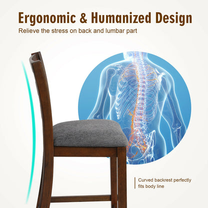 Set of 2 Stylish Counter Height Chairs with Soft Fabric Upholstery and Solid Rubberwood Frames