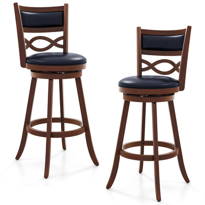 Set of 2 Bar Stools with Rubber Wood Frame and Faux Leather Upholstered Seat - 29.5 Inch Height