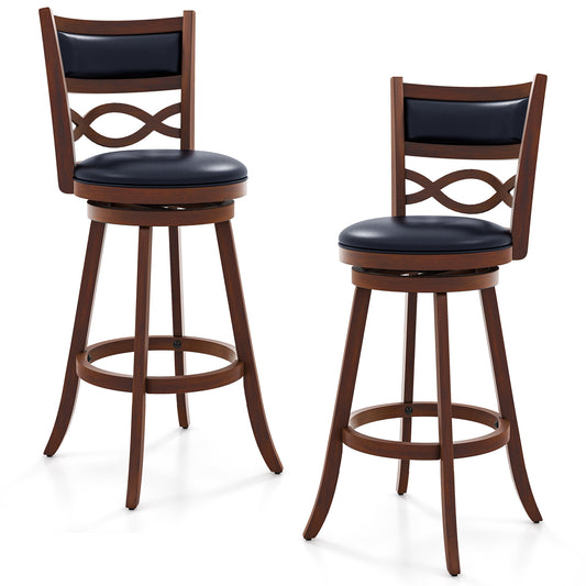 Set of 2 Bar Stools with Rubber Wood Frame and Faux Leather Upholstered Seat - 29.5 Inch Height